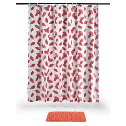 Baliv fürdőszobaszőnyeg és zuhanyfüggöny készlet PEVA Chenille piros mintás