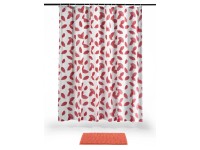 Baliv fürdőszobaszőnyeg és zuhanyfüggöny készlet PEVA Chenille piros mintás