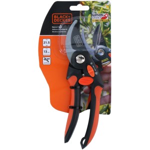 Black+Decker kerti olló: Bypass ágvágó narancs-fekete fogantyúval. Ideális a pontos vágásokhoz.