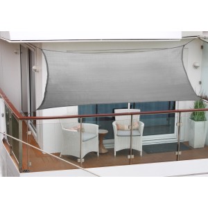 Antracit Floracord erkély napvitorla 270x140 cm egy erkélyen.