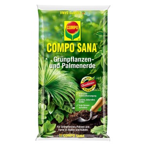 Compo Sana virágföld zöld növényekhez és pálmákhoz, 10 literes zsák. Speciális virágföld tápoldattal az egészséges növényekért.
