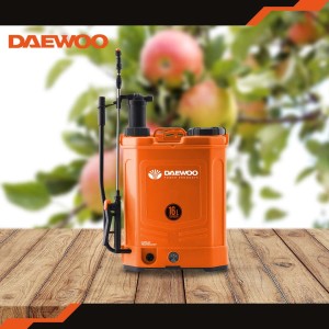 Narancssárga Daewoo nyomáspermetező, 16 literes, kerthez és növényápoláshoz.