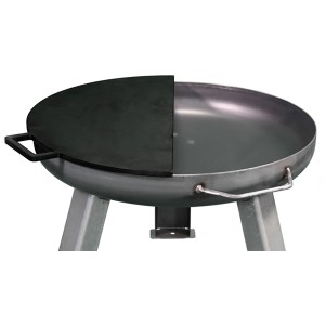 Buschbeck öntöttvas grilllap (Ø 55 cm) tűzrakó tálon, ideális kis ételek grillezéséhez.