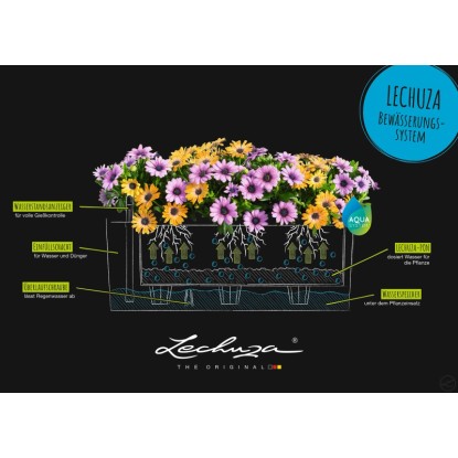 Grafika: Lechuza Balconera Cottage virágláda öntözőrendszer, homokbarna, 50 cm. Vázlatrajz.