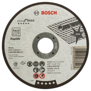 Bosch vágókorong rozsdamentes acélhoz, 125 mm átmérő, sarokcsiszoló tartozék.