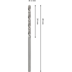 Bosch Pro Metal HSS-G spirálfúró, átmérő 2 mm, ezüstszínű.