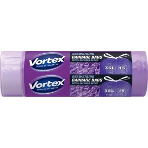 Vortex levendula illatú szemeteszsákok, 35L, 15 darab, tekercsben.