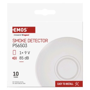 Emoos P56503 füstérzékelő csomagolása Tűzvédelemhez, 10 éves élettartammal.