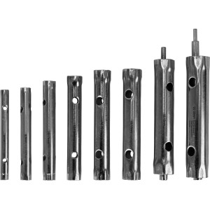 10 darabos csőkulcskészlet (6-22 mm) acélból, hatlapfejű csavarokhoz és anyákhoz.