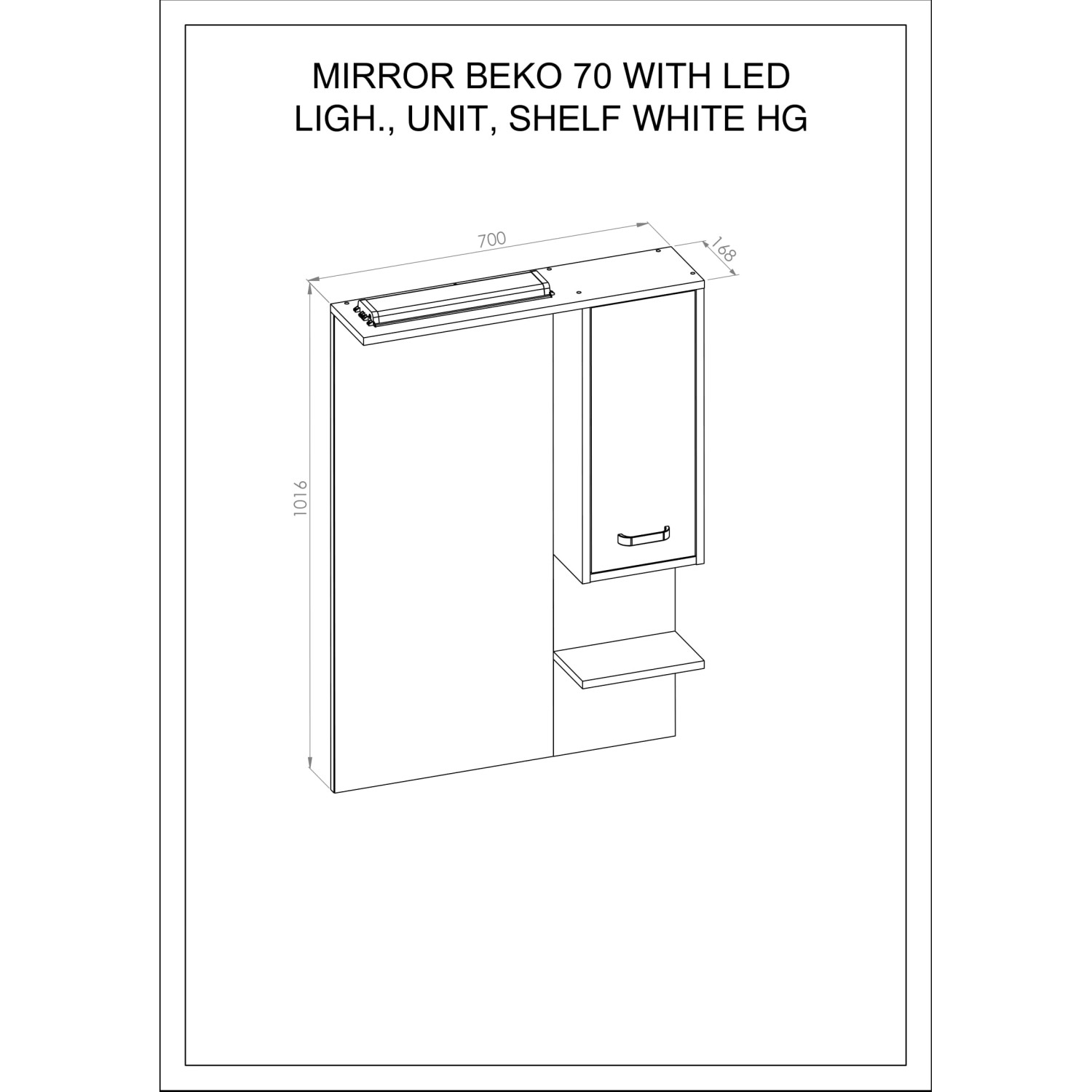 Beko t k r LED vil g t panellel s 70 cm es Sanremo fali