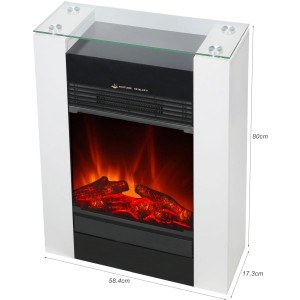 Fehér EL Fuego Tessin elektromos kandalló fűtéssel és üveglappal. Szabályozható lánghatás.