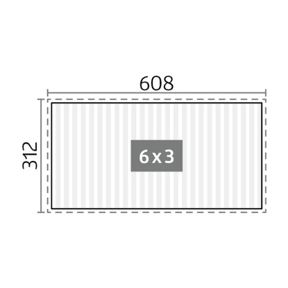 A Biohort 6x3 m-es kvarcszürke-metál színű pergola vázlata méretekkel. Teraszfedés.