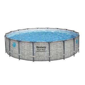 Bestway acélvázas medence szett Power Steel Swim Vista, Ø 549 cm, szürke, medencelétrával és homokszűrő szivattyúval.