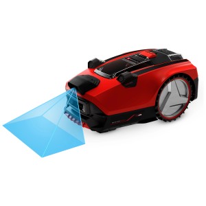 Einhell Freelexo Cam 500 robotfűnyíró piros/fekete színben, kék területfelismeréssel.