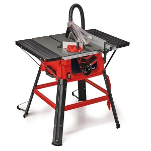 Einhell TC-TS 2025/2 U asztali körfűrész, piros asztali fűrész asztalhosszabbítással és porelszívással.