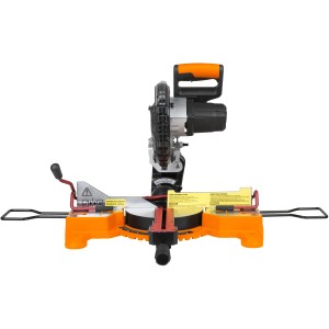 Worx WX845.9 húzható gérvágó fűrész akku nélkül, narancssárga talp, fűrészlap látható.