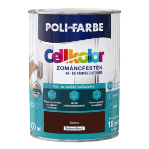Sötétbarna Poli-Farbe Cellkolor fa- és fémfesték fémvödörben.