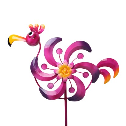 Dekorációs szélmalom fém flamingó 93,5 cm lila