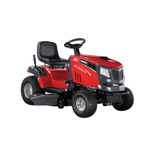 Piros fűnyíró traktor