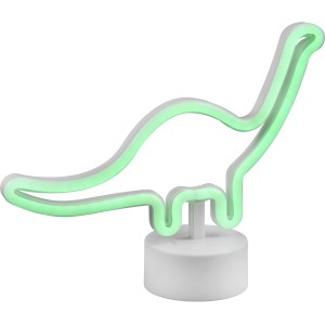Fehér Bronto LED asztali lámpa dinoszaurusz formában, zöld fény, 20,5x27x8,5 cm.