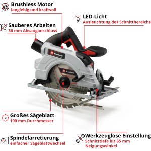 Einhell Power X-Change TP-CS 18/190 Li BL Solo akkus kézi körfűrész: Akkus fűrész nagy lappal és szénkefe nélküli motorral.