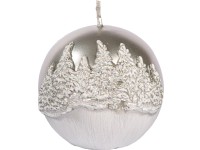 Téli erdő gömbgyertya 80 mm átmérővel ezüst színben