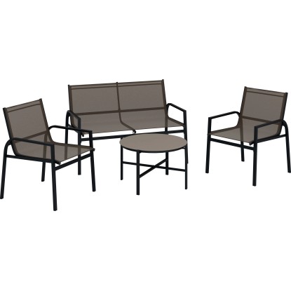 Tapena kertibútor-garnitúra 4 részes acél textil fekete tópszínű