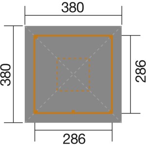 Weka Rimini 304x304cm kerti pavilon alaprajza, kerti ház pulttal és falakkal.