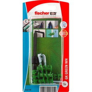 Fischer GK GREEN WH Dübel, 5 darab, zöld nylon tiplik csavarokkal és szerelőszerszámmal.