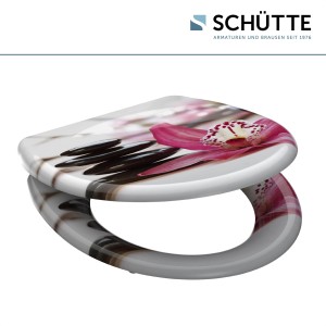 Schütte Wellyness Duroplast WC ülőke orchidea mintával, lassú záródással és gyorsrögzítéssel.