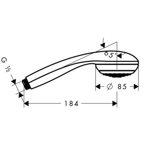 A Hansgrohe Crometta 85 Mono kézizuhany műszaki rajza méretekkel.