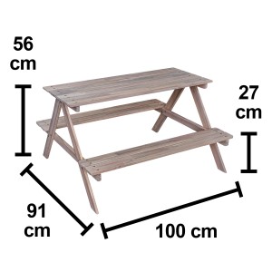 Akác (FSC®) gyerek piknikasztal beépített padokkal és méretekkel.