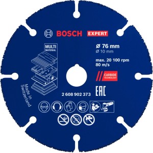 Kék Bosch Expert Carbide Multi Wheel vágókorong, 76 mm átmérő, sarokcsiszolókhoz.