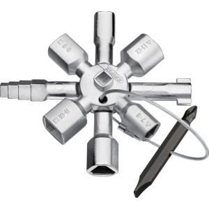 Knipex TwinKey 95 mm: Multifunkciós kulcs zárszerkezetekhez, bittel és drótkötéllel.
