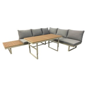 Szürke Greemotion Lima 3 részes kerti lounge szett asztallal és párnákkal. Kerti bútor teraszra és erkélyre.