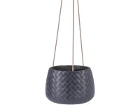 Hasas függő virágtartó fonott fiberclay anyagból fekete 15,5 cm átmérő Hasas függő virágtartó fonott fiberclay anyagból fekete 15,5 cm átmérő