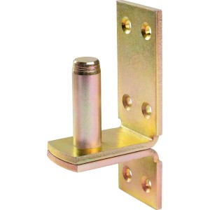 Sárga horganyzott felcsavarozható csuklópánt D1, 116x40 mm, csap Ø 16 mm, kapupántok rögzítéséhez.