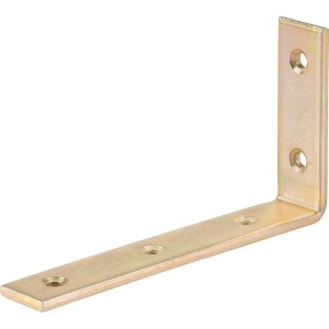 Sárga horganyzott szerkezeti szög, 80x150x25 mm, csavarokhoz való lyukakkal.