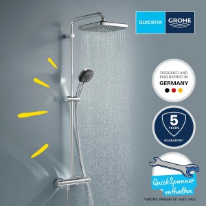 Grohe Vitalio Comfort 250 zuhanyszett fej- és kézizuhannyal, termosztáttal és zuhanyrúddal, króm.