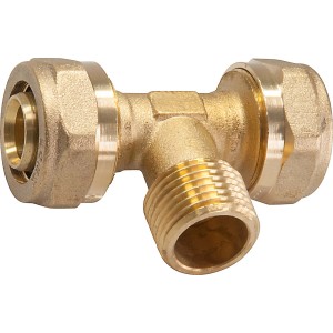 Réz T-idom 20 mm x 21 mm (R 1/2) csövek összekötéséhez fűtési rendszerekben.