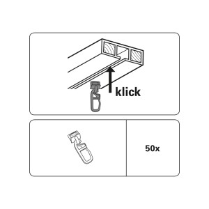 Gardinia Klick csúszka, 50 db-os csomag, a függönyök egyszerű rögzítéséhez a karnisokhoz.