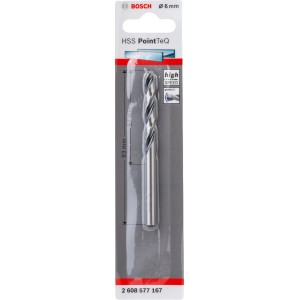 Bosch HSS spirálfúró PointTeQ 6 mm csomagolásban, fúrókészletekhez alkalmas.