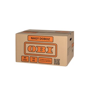 OBI költöztető doboz, barna, 80 literes, 35 kg-ig terhelhető.