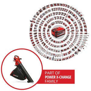 Einhell Power X-Change akkus lombfúvó Venturro 18/210 Solo gyűjtőzsákkal, a Power X-Change család tagja.