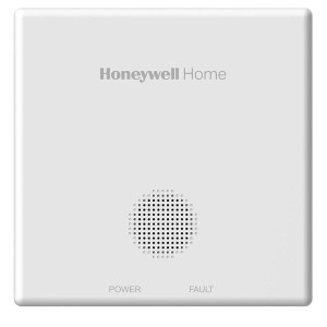 Fehér Honeywell Home tűzjelző hangszóróval és állapotjelzőkkel.