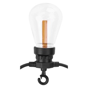LED fényfüzér átlátszó izzóval és fekete foglalattal.