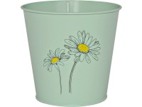 Cink vödör gyógynöv. cserép lakk. virágminta mentazöld 14,6 x 16 cm