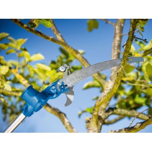LUX-TOOLS 2 az 1-ben teleszkópos ágvágó és fűrész ág vágás közben.