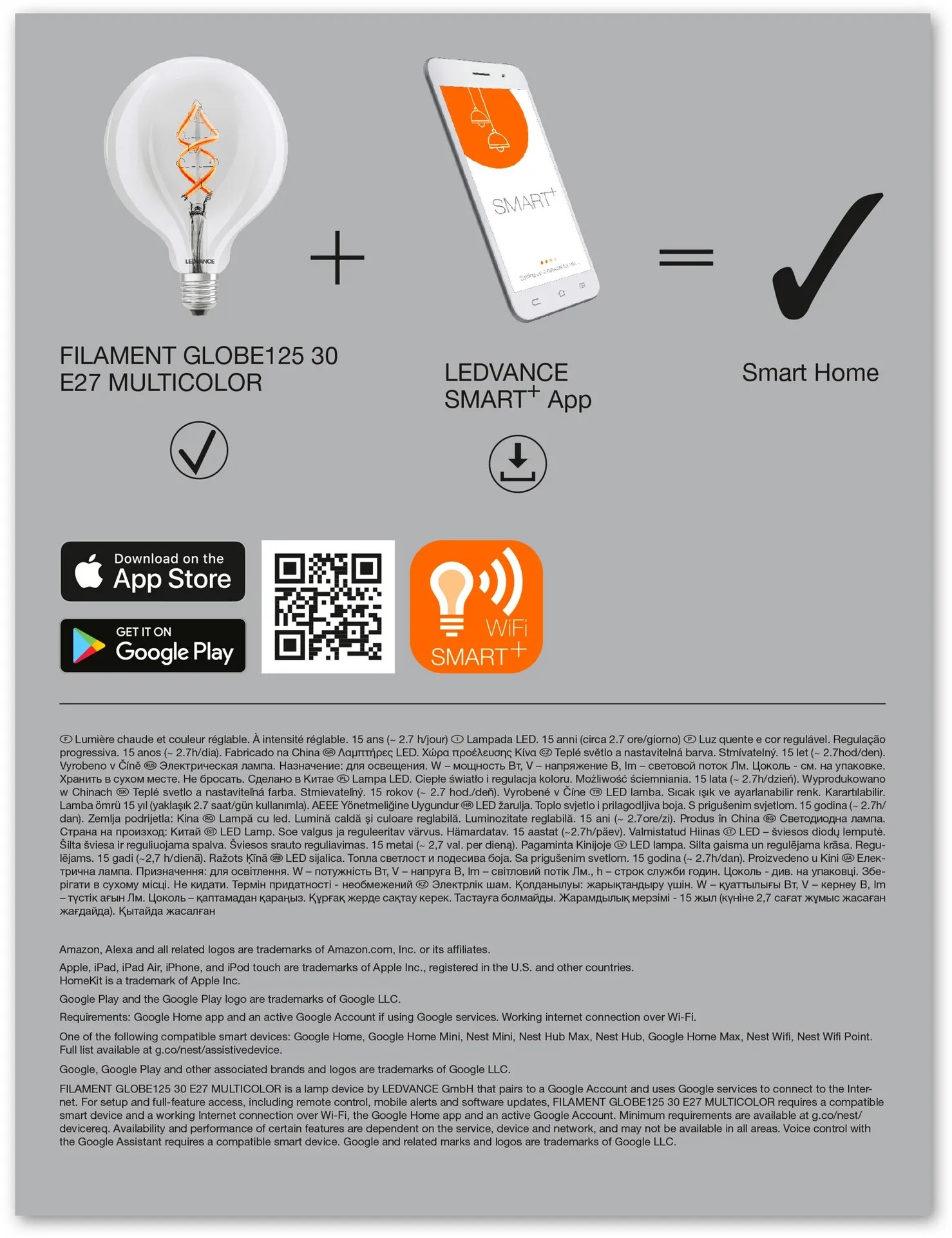 Ledvance Smart+ izzó Wifi filament Globe RGBW E27/4,5 W átlátszó
