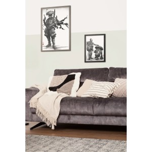 Komar Star Wars Vision Samurai Droids fali kép, 30x40 cm, fekete-fehér a nappaliban.